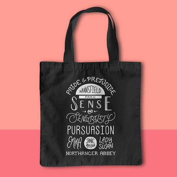 hand lettered Jane Austen novel titles