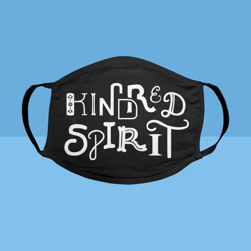 Mockup of a cloth mask featuring the "Kindred Spirit" design