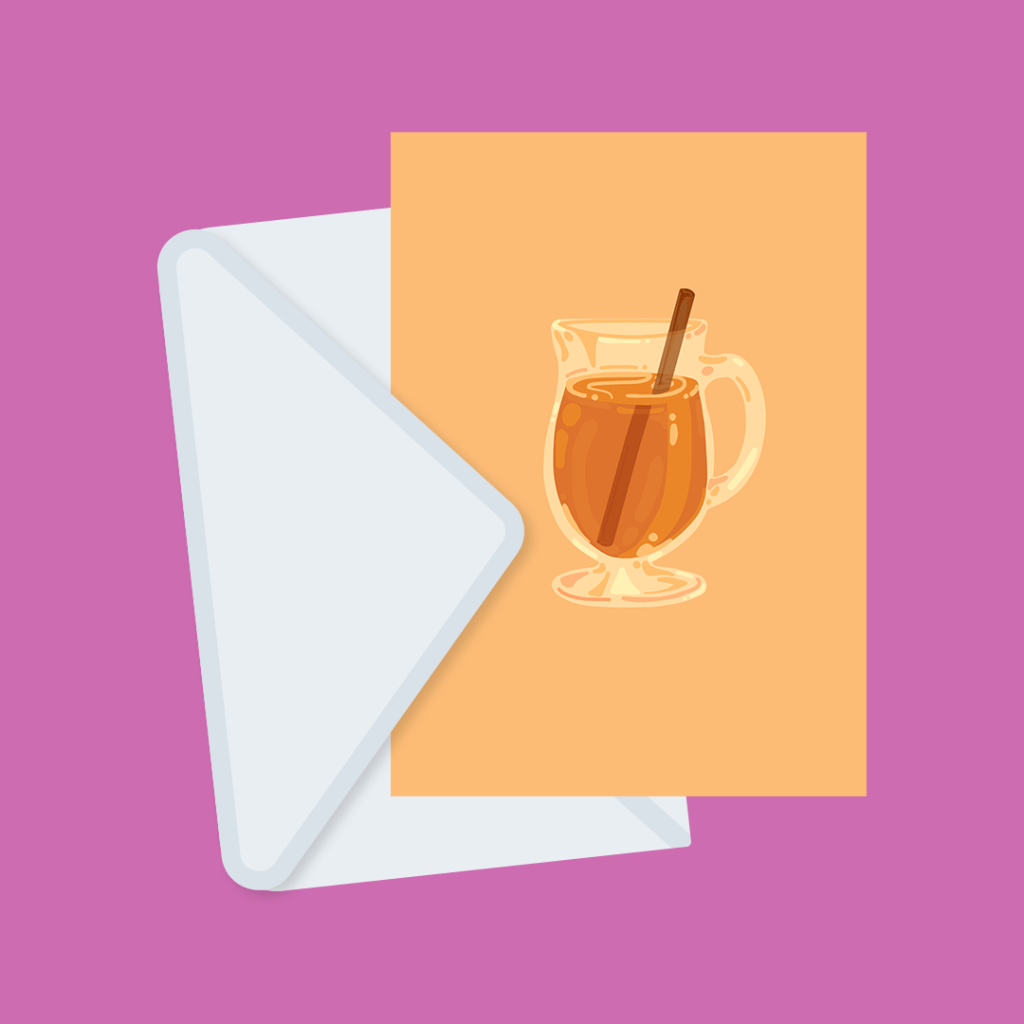 Greeting card mockup featuring the spiced cider design by Elza Kinde