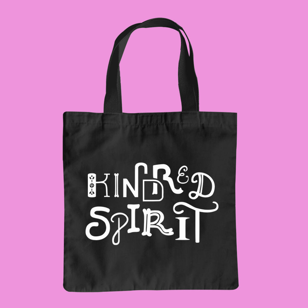 Tote bag mockup features the Kindred Spirit design
