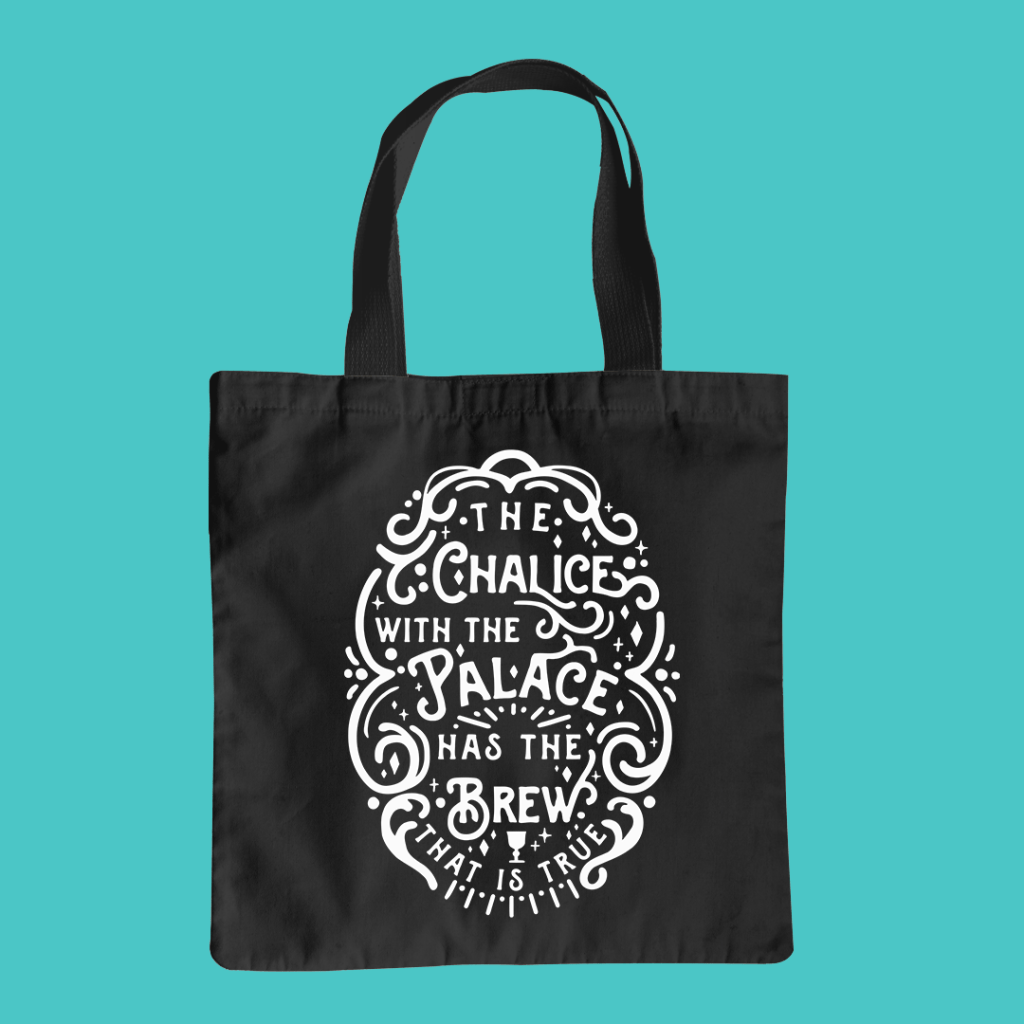 Tote bag mockup featuring the "Chalice with the Palace" design
