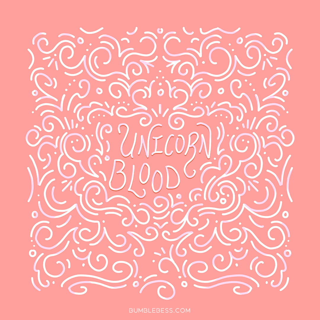 Sample of the Unicorn Blood design in the bright colorway from BumbleBess.com